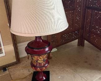 Lamp  with linen shade and brass finial $60