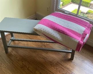 Wooden bench $60 and queen white and pink Pottery Barn quilt $40
