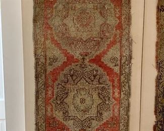 $195 -  #1 - Antique rug mounted on linen - 40"H x 22"Wx 1"D; can be hung vertically or horizontally
