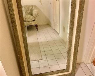 $175 - Vintage distressed mirror with white inner trim; 44"H x 25.5"W x 2.5"D