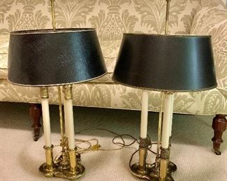 Two bouillotte lamps - the one on the right is a Stiffel  - $225; 29.5"H x 15" diameter shade. Base measures 7"