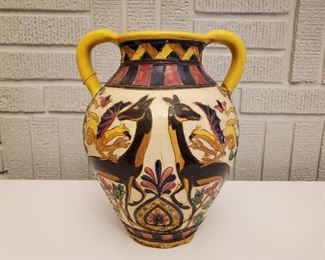 $50 - Italian Fawn and Griffin Vase - 10.5" H x 8" diameter