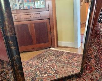 $350 - Vintage Chinoiserie beveled mirror - AS IS - small chip on bottom right of frame - 31"W x 38"H