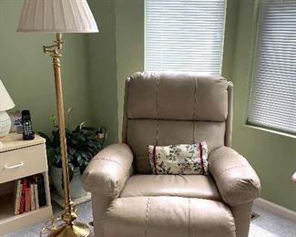 Leather recliner and floor lamp
