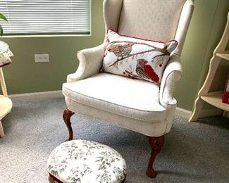 Queen Anne, Wing Back Chair, and footstool