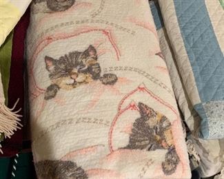 Vtg. cat napping blanket = cuddly cuteness 