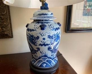 Pair of Chinese blue & white jars mounted as lamps
