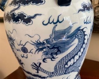 Pair of Chinese blue & white jars mounted as lamps