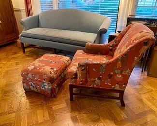 Lounge chair & ottoman in Brunschwig & Fils "La Route Des Epices" 
