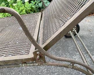 Vintage faux bois wrought iron chaise 
