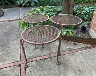 set vintage wrought iron side tables