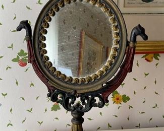 antique cast iron table mirror