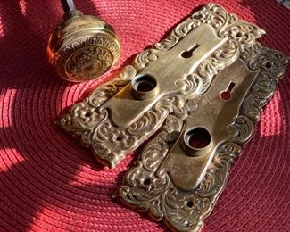 Antique brass doorknob set