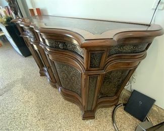 Aristica credenza/sideboard w/ brass inlays available for presale. Call Mimi @ 562-254-2597 for details.
