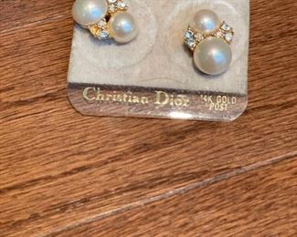 Christian Dior pierced earrings with 14K gold posts. 