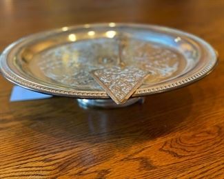 Silver-plate cake stand and server. 
