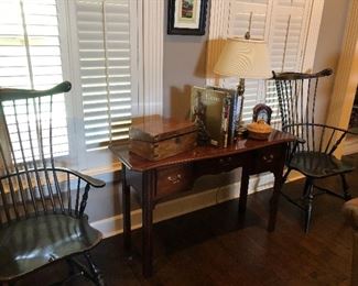 ANOTHER EGLISH WRITING BOX PAIR OF CHAIRS AND OCCASIONAL TABLE