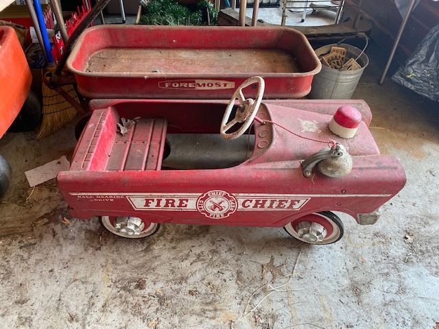 Metal Foremost Wagon and Nice Fire Chief Peddle Car