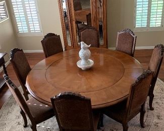 Dining Table w Removable Perimeter Leaves and 8 Chairs 