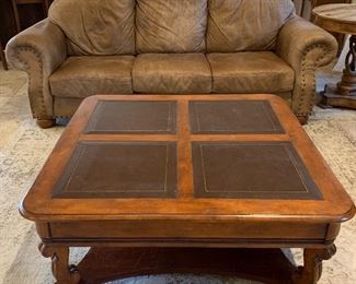 Large Coffee Table, Flexsteel Leather Rolled Arm Sofa