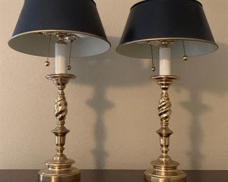Pair of Brass Lamps w Black Shades