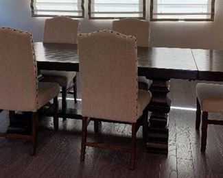 Pottery Table w Extensions and 6 Upholstered Chairs