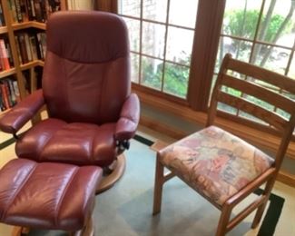 Leather burgundy chair with ottoman and desk chair