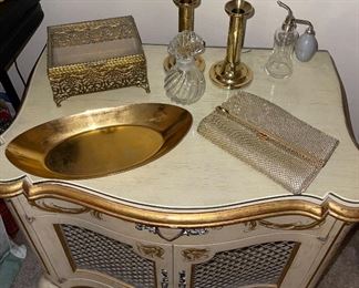 Gold Glass Jewelry Box, Glass Perfume Bottles, Vintage Purse