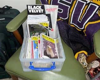 LSU Throw, Play Bills, Green Leather Chair