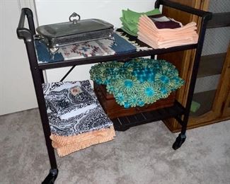Rolling Serving Cart, Linenes Placemats and Napkins