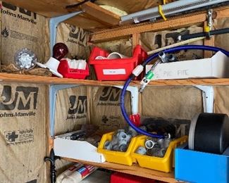 Containers of Pluming Supplies, Rope, Rock Tumbler