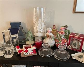 Hologram Paperweights, Holiday Christmas Ladies Covered Dish, Spode Bell and Bell Dish, Santa