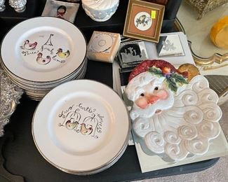 12 Days of Christmas Dessert Plates, Santa Dish, Religious Mirrors, candle bobeche