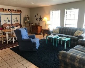 Nice Recliner and Blue Shag Rug