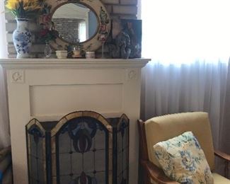 Stained glass fireplace screen