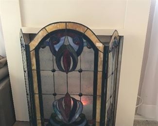 Stained glass fireplace screen
