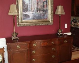 BUFFET, WALL ART, 2 LAMPS