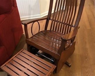 Amish Red Barn Glide Rocker and Foot Rest