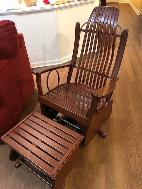 Amish Red Barn Glide Rocker and Foot Rest