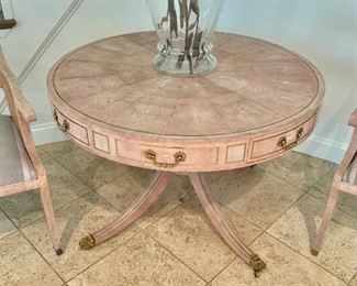 $1,250 - Maitland-Smith pedestal table with single drawer - 29"H x 42"D