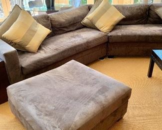 Detail; left side. 29"H x 84"W x 38"D (seat height 18.5"). Ottoman: 16"H x 35"W x 35"D