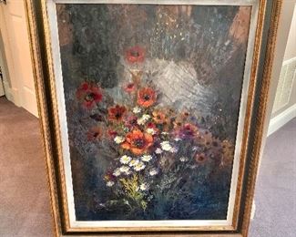 $250 - Robert Laessig original floral painting.  45"H x 36"W