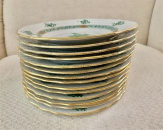 $630 - Lot of 14 Herend Chinese Bouquet Green salad/dessert plates.  Approx 7.5"