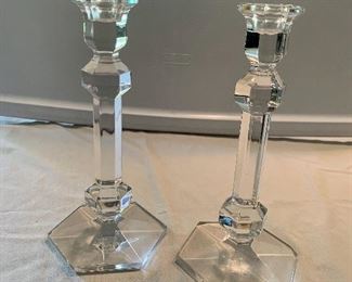 $70 - Val St Lambert crystal candlesticks; approx 11” H