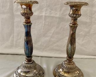 $120 -  Silver-plated candle sticks; approx 10" high