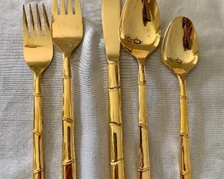 $220 -  5 pc service for 18 plus 32 extra spoons (122 pc) Gold Bamboo flatware - Japan