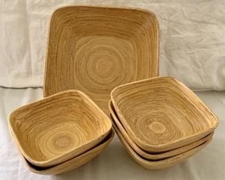 $50 - Crate & Barrel Bamboo bowls - large one (11") has a small chip on rim; small bowls 6.5"