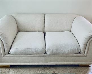 $395 - Henredon two cushion love seat with brass feet -  28.5"H x 68"W x 36"D (seat height 18"H)