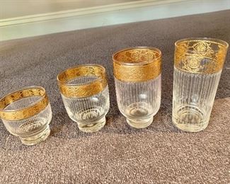 Vintage Culver TYROL Mid-Century 22 Kt Gold Band Glasses; 36 mini footed available ($3 each) -  QUANTITY OF ALL OTHER SIZES ARE SOLD 