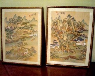 Pair antique Japanese wood block prints.